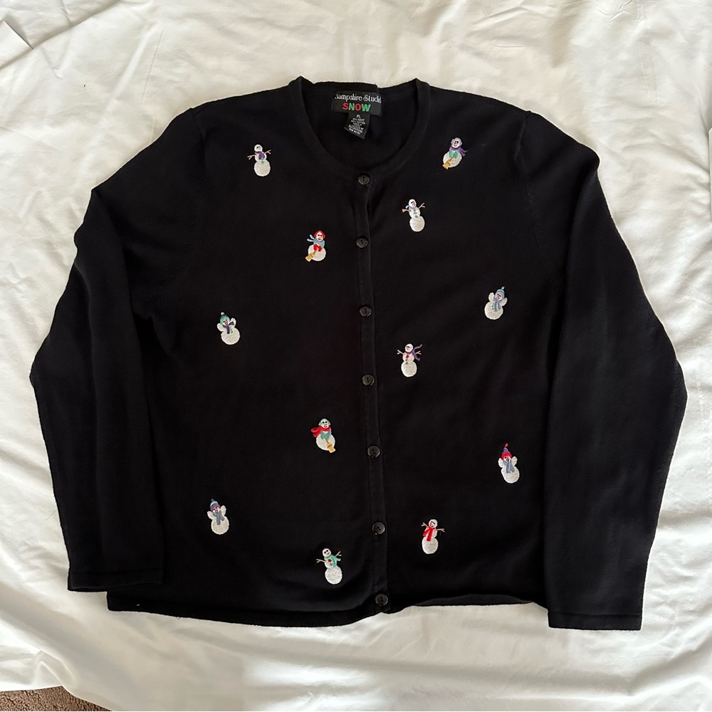 ❤️Hampshire studios ladies black snowman cardigan Sz PL CLEARANCE